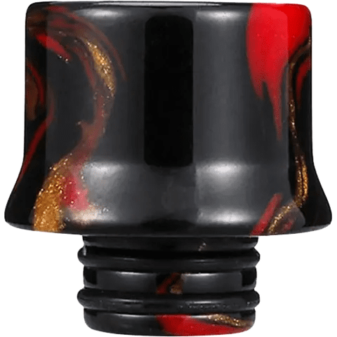 510 black red and gold resin drip tips on clear background