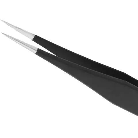 diy black metal tweezers straight style on white background