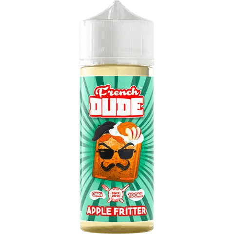 french dude 100ml apple fritter vape juice bottle on a clear background