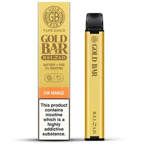 gold bar reloaded refilled 24k mango device with box on white background