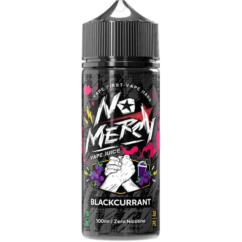 No Mercy blackcurrant 100ml Vape Juice on black background