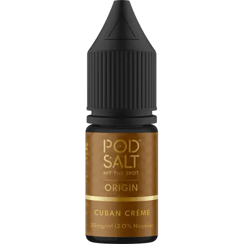 Pod Salt Origin 10ml Nic Salts Cuban Creme Flavour On Clear Background