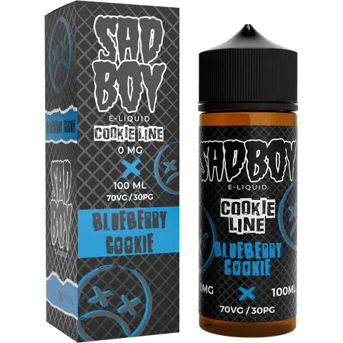 sadboy 100ml blueberry cookie box and bottle on a clear background