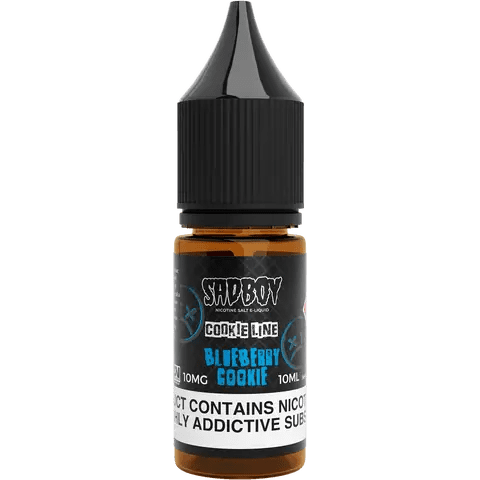 sadboy 10ml blueberry cookie nic salts 10mg bottle on a clear background