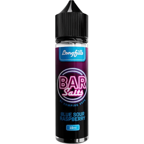 vampire vape bar salts blue sour raspberry longfill bottle on clear background