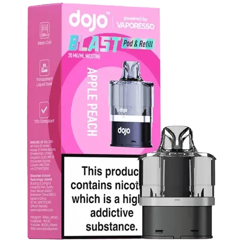 vaporesso dojo blast 6000 replacement pod flavour apple peach on clear background