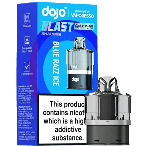 vaporesso dojo blast 6000 replacement pod flavour blue razz ice on clear background