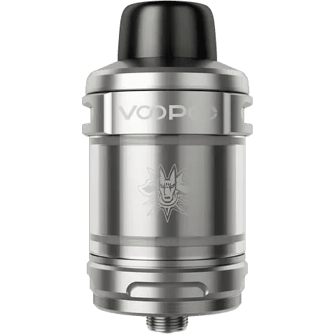 voopoo uforce x subohm tank 2ml on colour stainless steel on a clear background