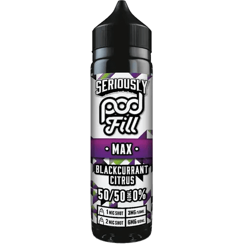 doozy pod fill max bottle blackcurrant citrus longfill on clear background