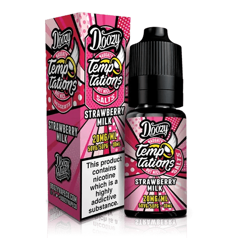 Doozy Temptations Nic Salt E-Liquids Strawberry Milk / 10mg On White Background