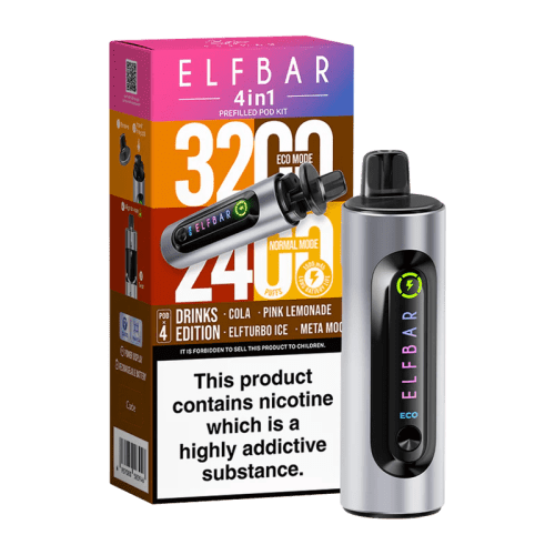 elfbar 4in1 pod vape drinks edition on black background