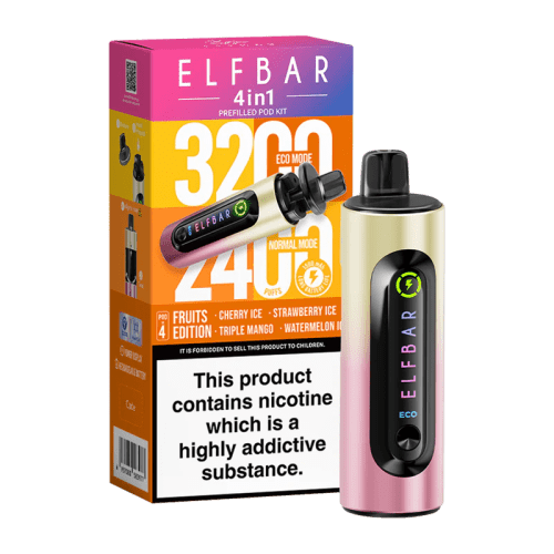 elfbar 4in1 pod vape fruits edition on black background