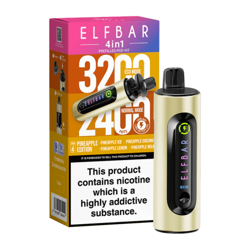 elfbar 4in1 pod vape pineapple edition on black background