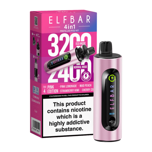 elfbar 4in1 pod vape pink edition on black background