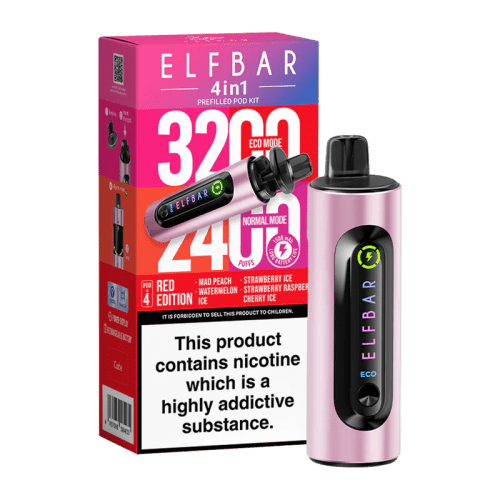 elfbar 4in1 pod vape red edition on black background