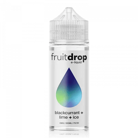 Fruit Drop 100ml Shortfill E-Liquid Blackcurrant Lime Ice On White Background