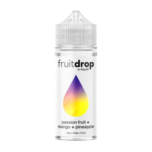 Fruit Drop 100ml Shortfill E-Liquid Passionfruit Mango Pineapple On White Background