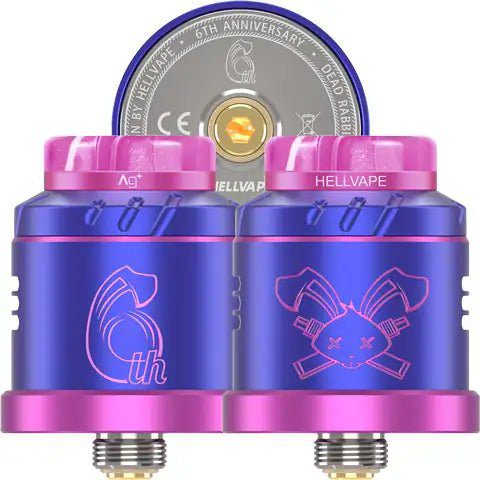 Hellvape Dead Rabbit Solo RDA 6th Anniversary Edition Blue Purple On White Background