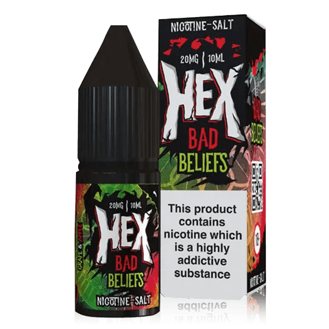 Hex Nic Salt E-Liquids 10mg / Bad Beliefs On White Background