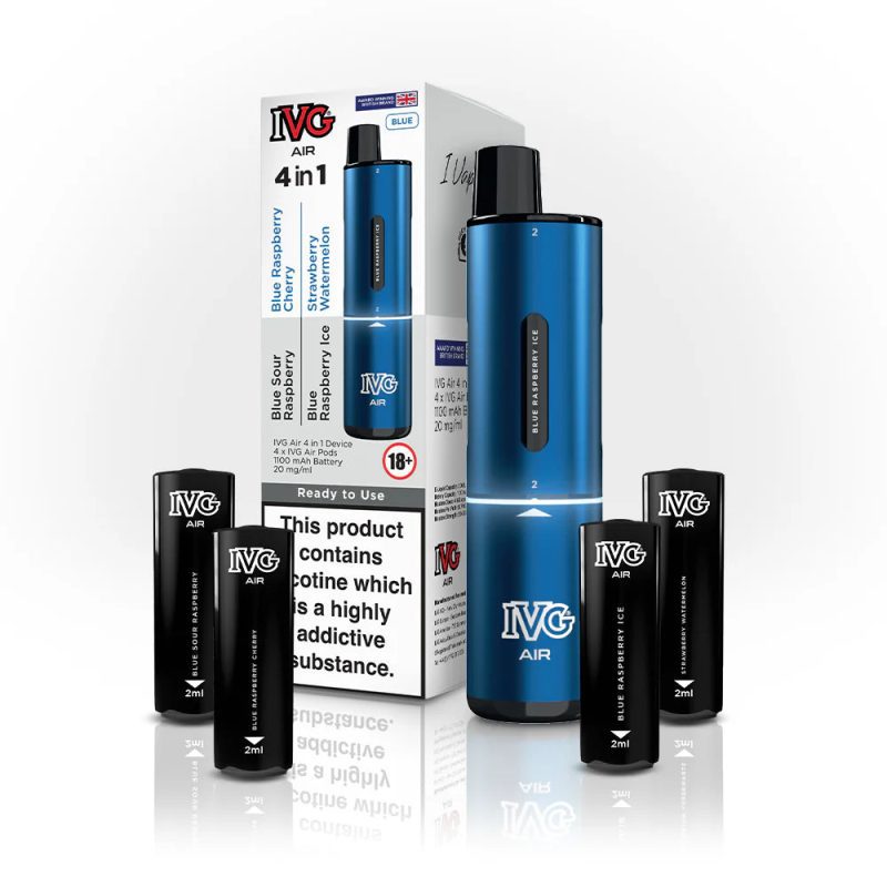 ivg air 4 in 1 pod vape kit blue on white background