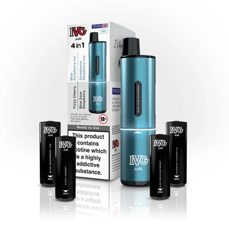 ivg air 4 in 1 pod vape kit sky on white background