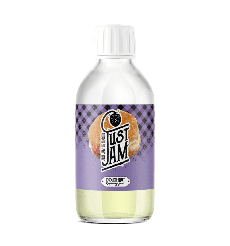 Just Jam 200ml Shortfill E-Liquids Raspberry Doughnut On White Background