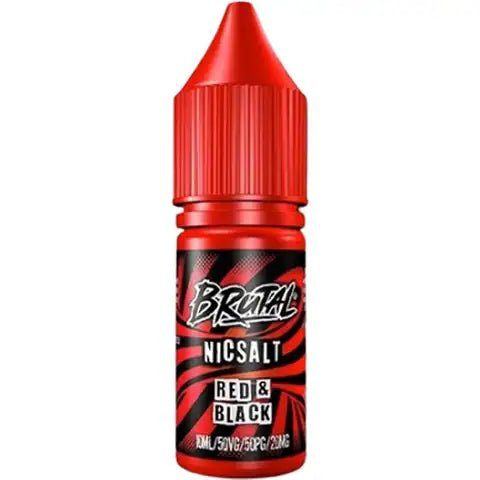 Just Juice Brutal 10ml Nic Salt E-Liquid 11mg / Red and Black On White Background