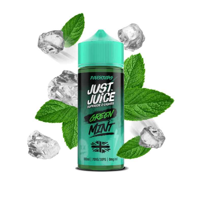 just juice green mint 100ml shortfills on black background