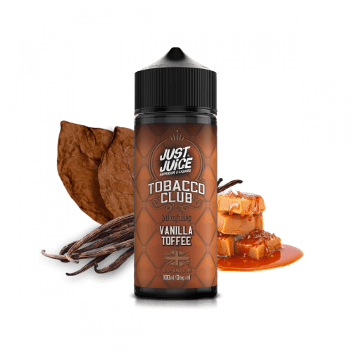 just juice tobacco club vanilla toffee 100ml on black background