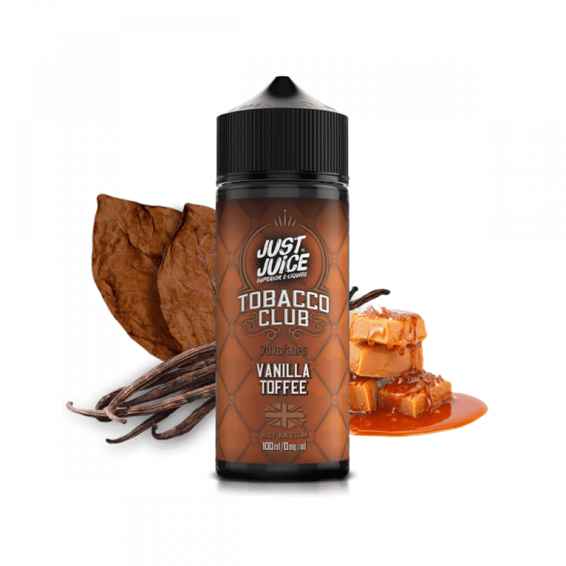 just juice tobacco club vanilla toffee 100ml on black background