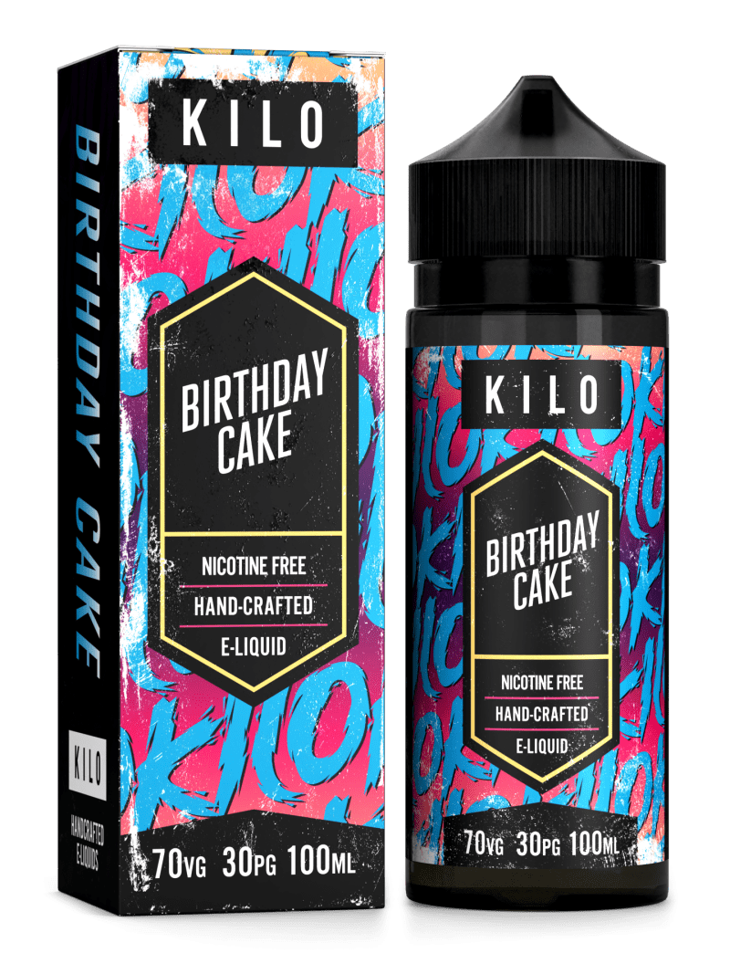 Kilo V2 E-Liquids 100ml Shortfill Range Birthday Cake On White Background