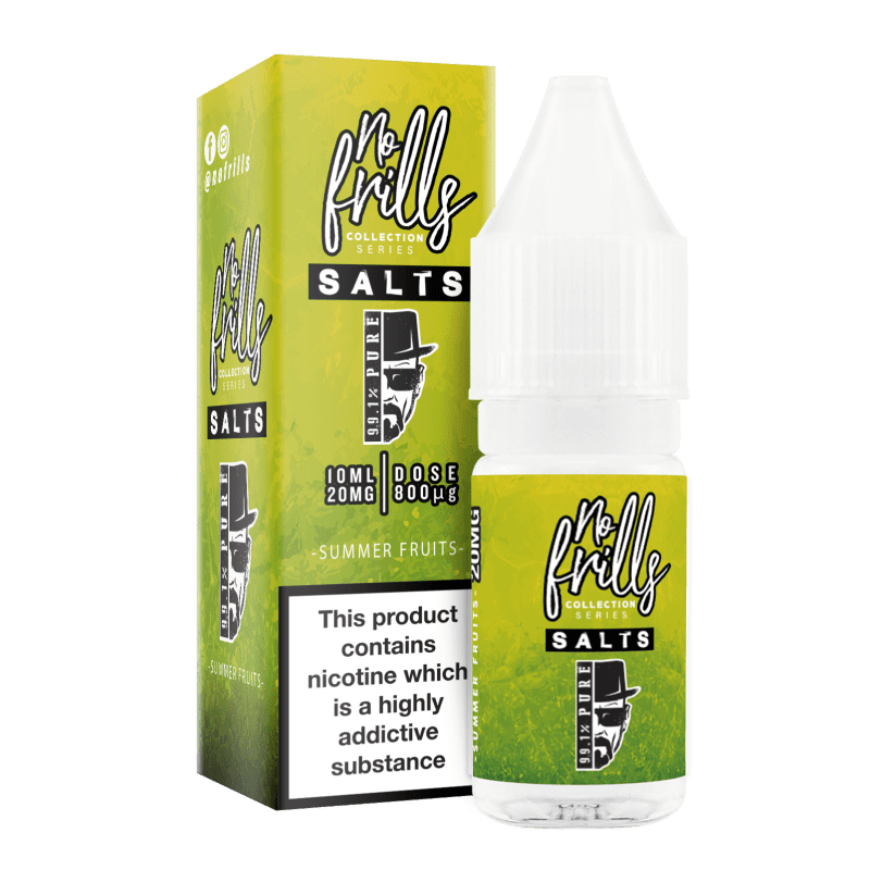 No Frills 99.1% Pure 10ml Nic Salt E-Liquid 10mg / Summer Fruits On White Background