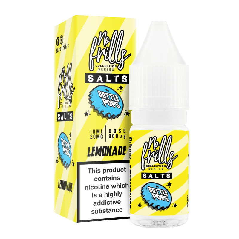 No Frills Bottle Pops 10ml Nic Salt E-Liquid 10mg / Lemonade On White Background