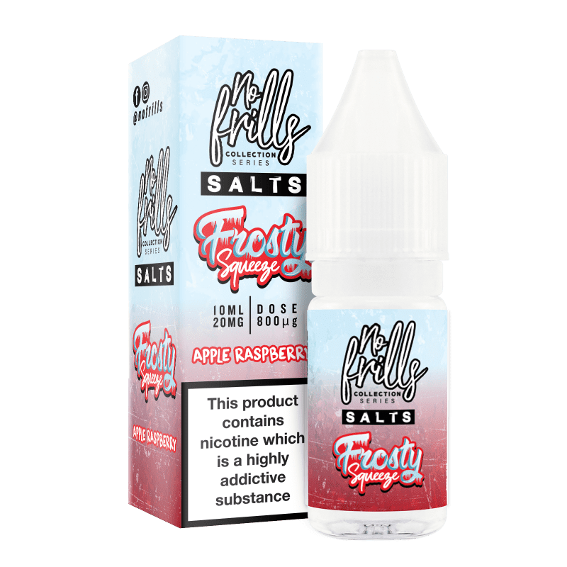 No Frills Frosty Squeeze 10ml Nic Salt E-Liquid 10mg / Apple Raspberry On White Background