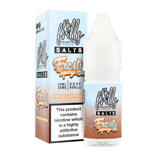 No Frills Frosty Squeeze 10ml Nic Salt E-Liquid 10mg / Honeydew Raspberry On White Background