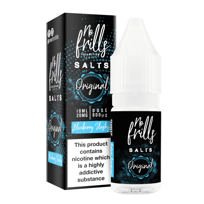 No Frills Original 10ml Nic Salt E-Liquid 10mg / Blueberry Slushy On White Background