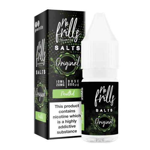 No Frills Original 10ml Nic Salt E-Liquid 10mg / Menthol On White Background