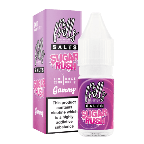 No Frills Sugar Rush 10ml Nic Salt E-Liquid 10mg / Gummy On White Background