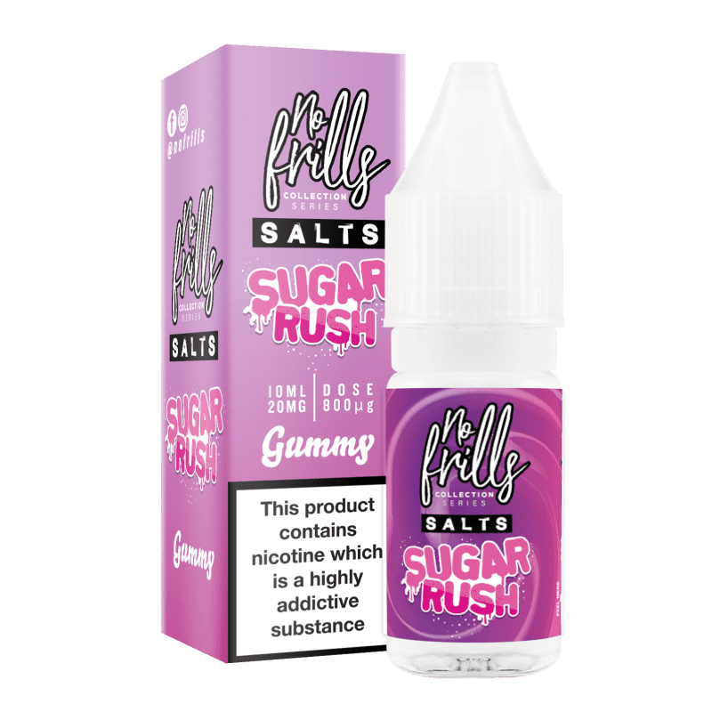 No Frills Sugar Rush 10ml Nic Salt E-Liquid 10mg / Gummy On White Background