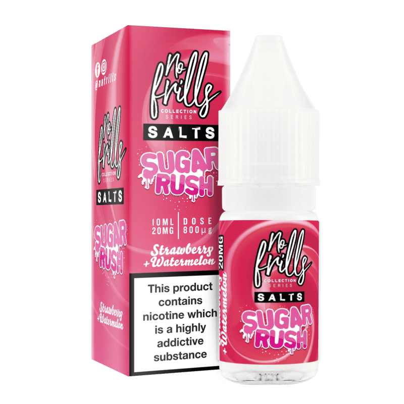 No Frills Sugar Rush 10ml Nic Salt E-Liquid 10mg / Strawberry Watermelon On White Background