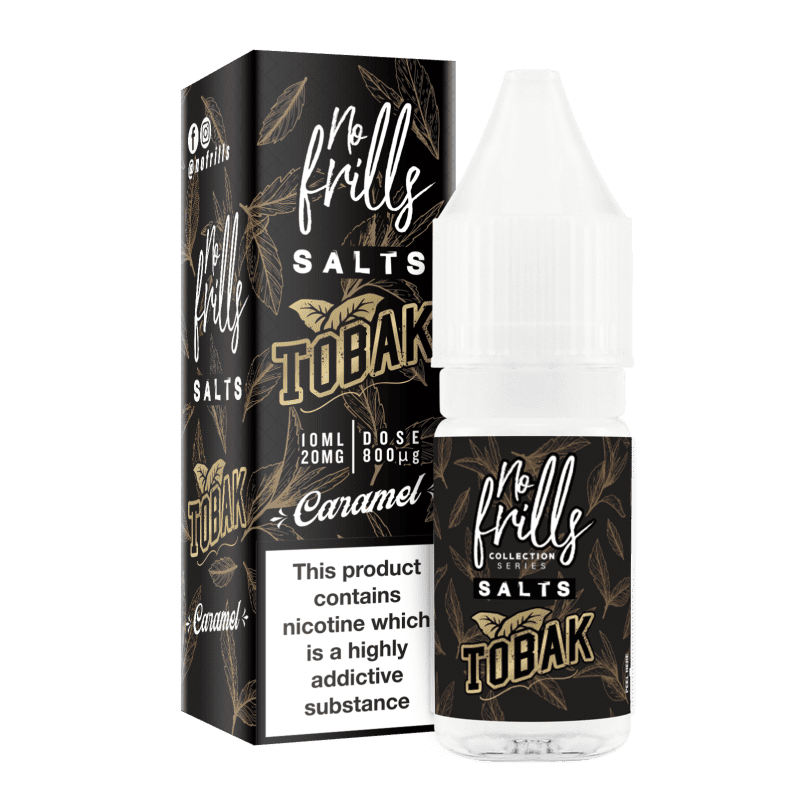 No Frills Tobak 10ml Nic Salt E-Liquids 10mg / Caramel On White Background