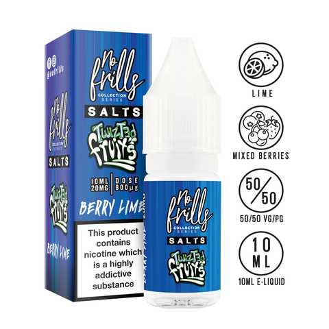 No Frills Twisted Fruits 10ml Nic Salt E-Liquid 10mg / Berry Lime On White Background