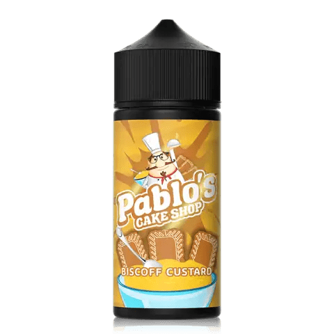 Pablos Cake Shop 100ml Shortfill E-Liquids Biscoff Custard On White Background