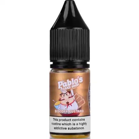 Pablos Cake Shop Nic Salt E-Liquids 20mg / Biscoff Custard On White Background