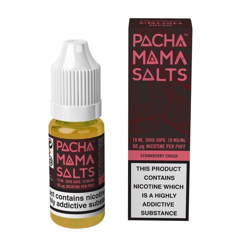 Pacha Mama Nic Salt E-Liquid Strawberry Crush / 10mg On White Background