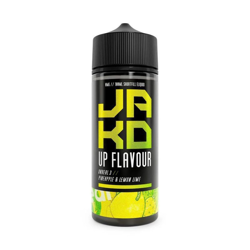 jakd pineapple lemon lime unreal3 100ml shortfill on white background