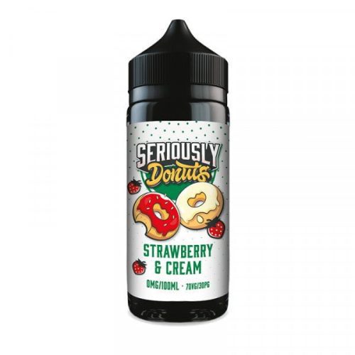 Seriously Donuts 100ml Shortfill E-Liquid by Doozy Vape Co Strawberries & Cream On White Background