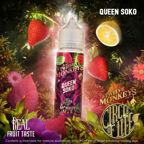 Twelve Monkeys E-Liquids - Circle of Life 50ml Shortfill Queen Soko On White Background