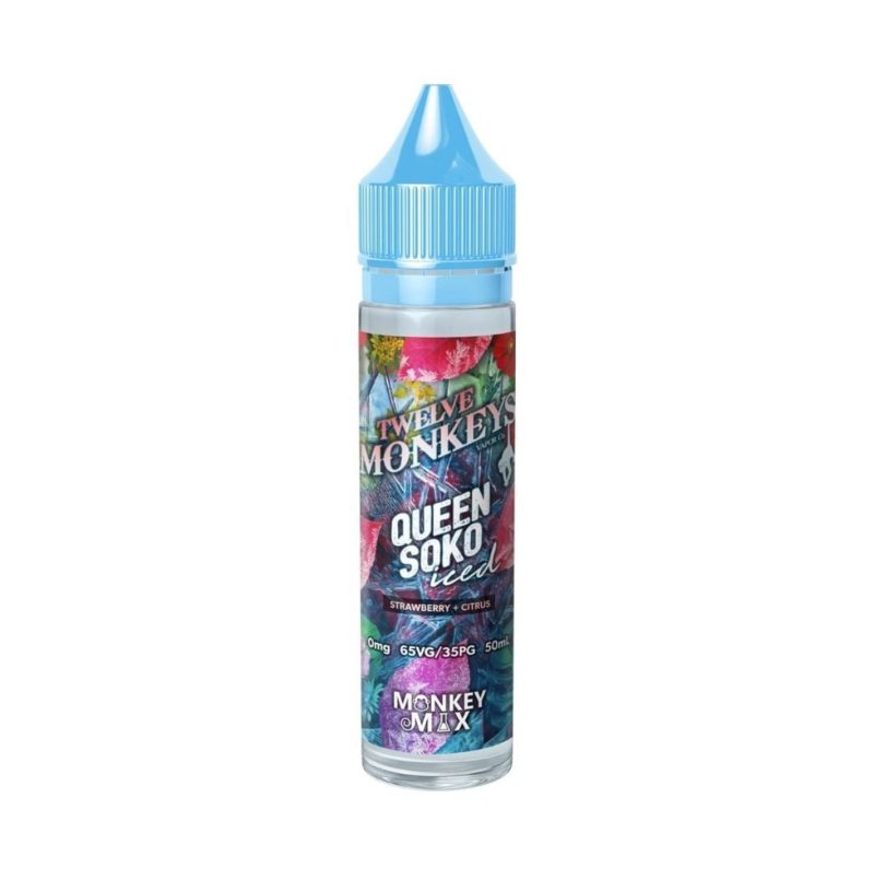 Twelve Monkeys Ice Age E-Liquid 50ml Shortfill Queen Soko Iced On White Background