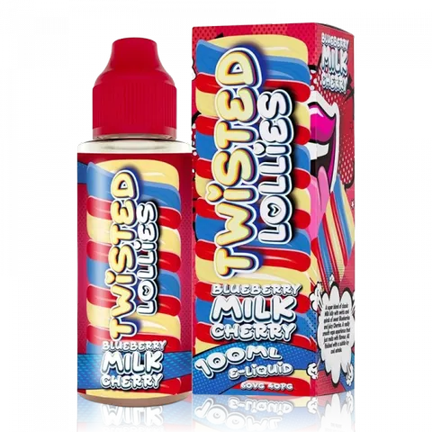 Twisted Lollies 100ml Shortfill E-Liquid Blueberry Milk Cherry On White Background